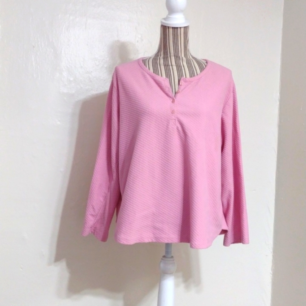 Oscar de la Renta Pink Henley Pullover Top Size XL